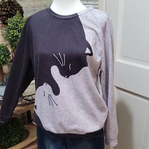 ZoLucky Women's Black and Gray Cat Optical Illusion Sweatshirt Size M Cat Lovers